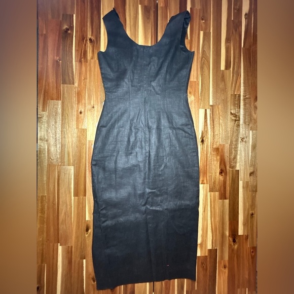 Vintage Santa Fe Linen Sheath Dress Wooden Button Detail Side Slit Quality Sz 4 - Picture 3 of 9